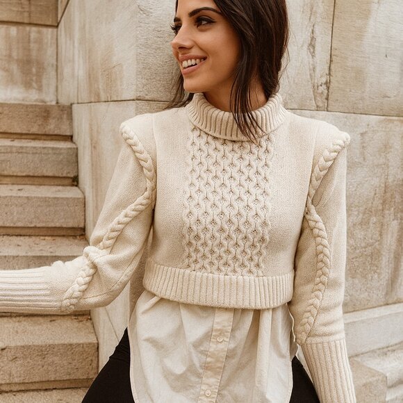 Zara Sweaters - ZARA Blogger Favorite Shoulder Pad Crop/Cropped Wool Blend Sweater SZ S